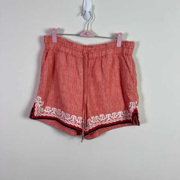 Anthropologie By Anthropologie Beach Comber Linen Embroidered High Rise Shorts - Picture 2 of 6